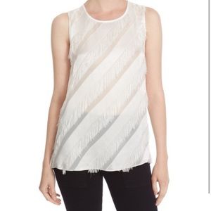 NWT Anthropologie Tracy Reese Sleeveless White Satin Diagonal Fringe Stripe Top